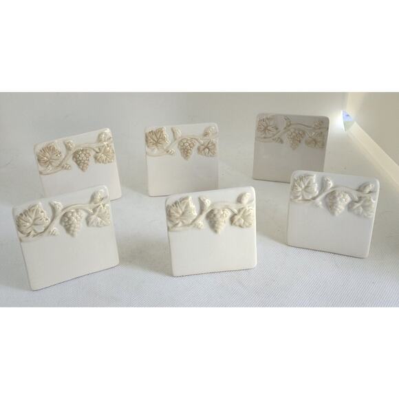 PLACETILE-Ceramic-Grape Vines-Cream-Erasable-Table Setting-Name Plates-Set of 6 - Picture 7 of 14